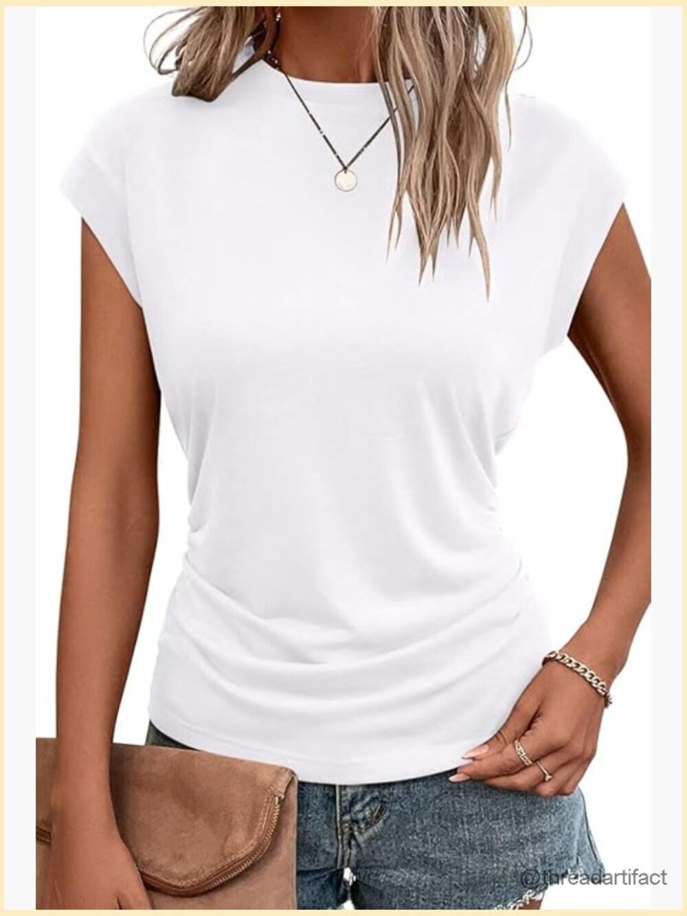 Cap Sleeve Crew Neck T Shirt Summer Blouses Business Casual Tops